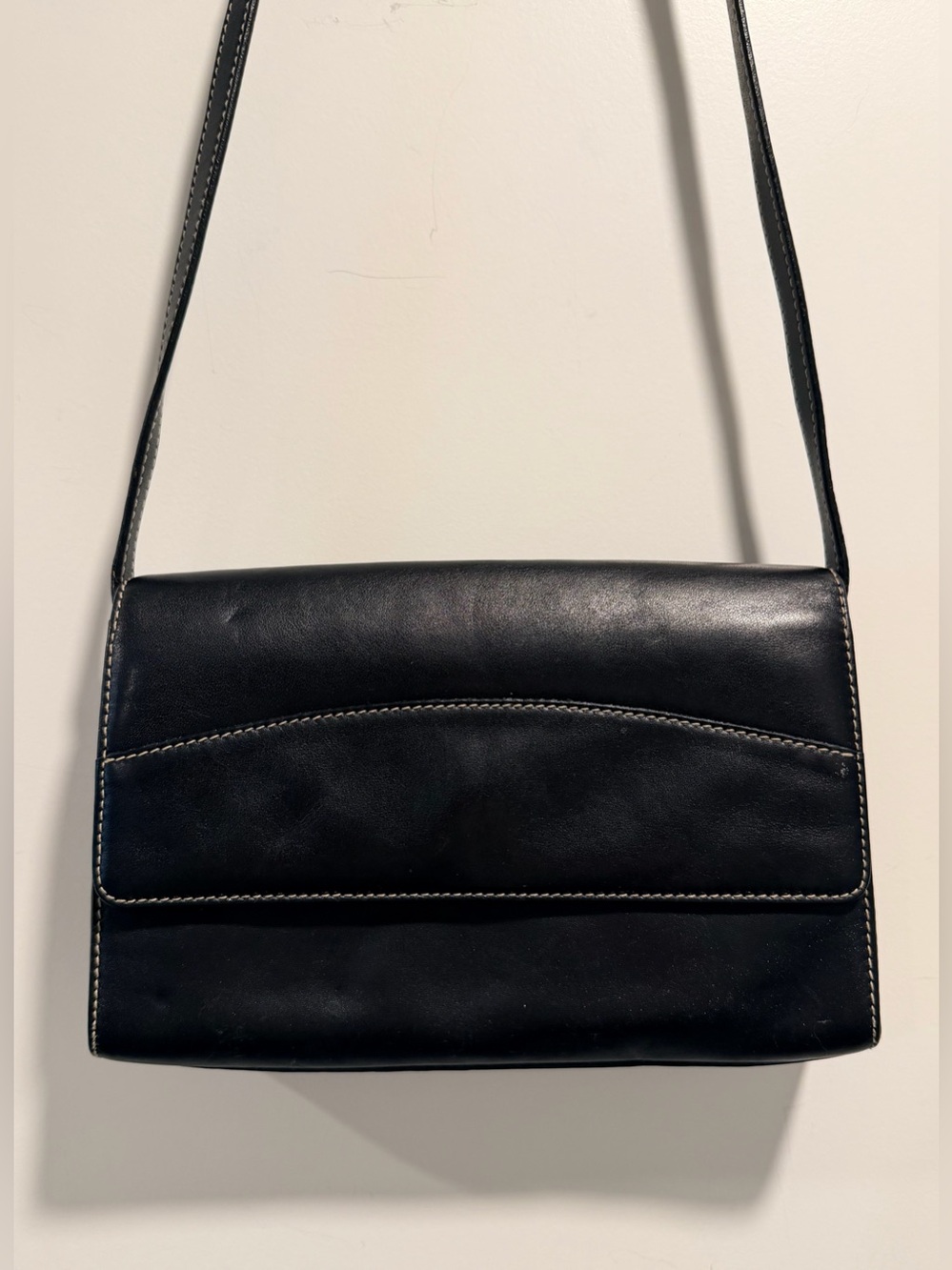 Vintage Lauren Ralph Lauren Black Leather Farrington Flap Shoulder Bag